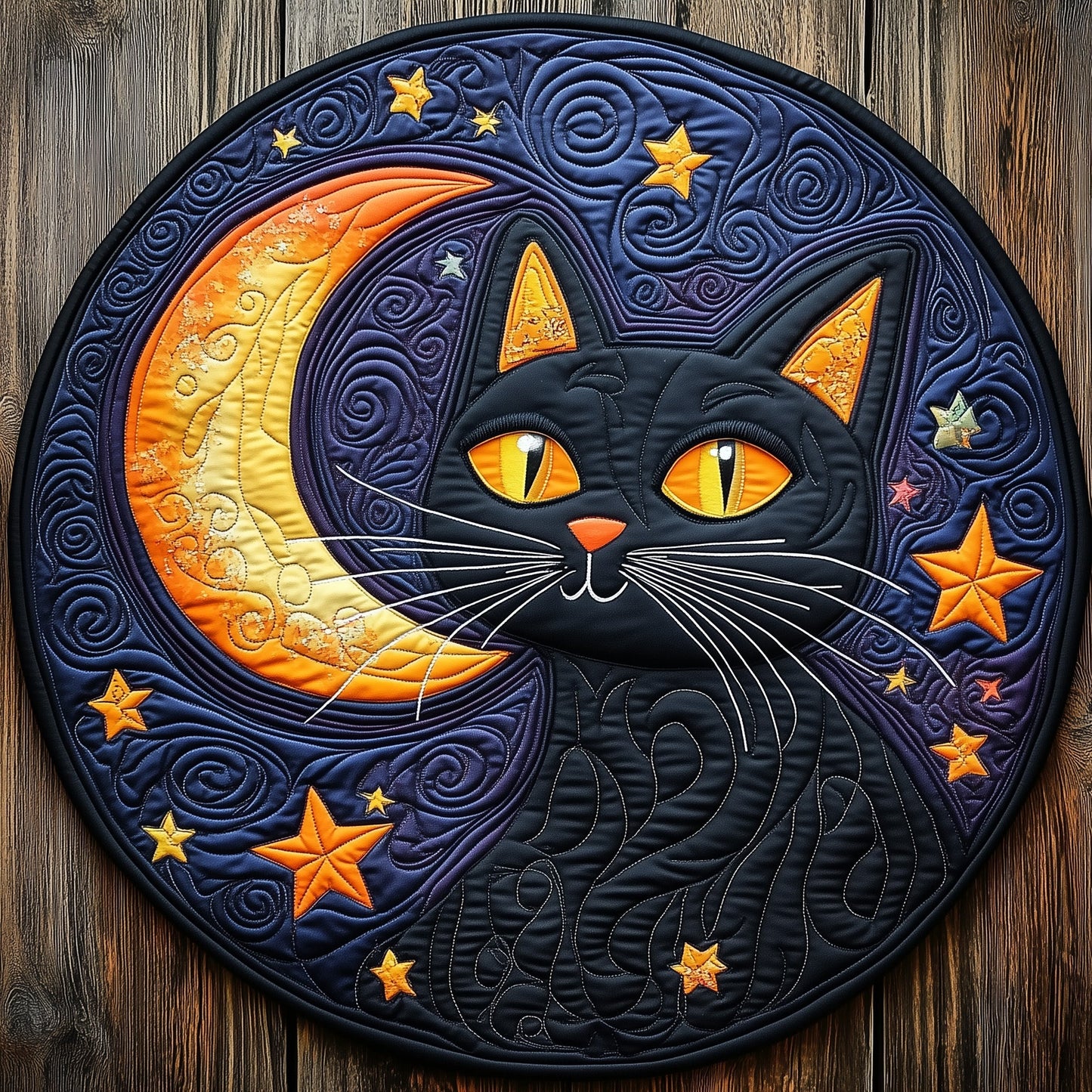 Night Cat Quilted Round Mat GFTOXM370