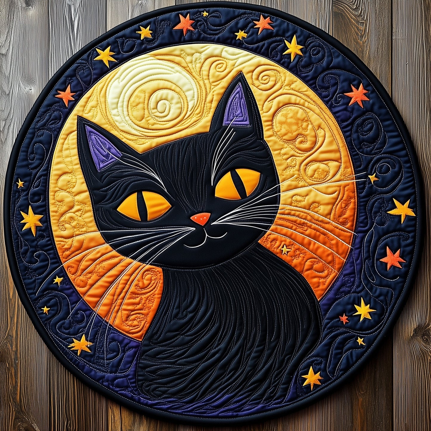 Moonlight Cat Quilted Round Mat GFTOXM373