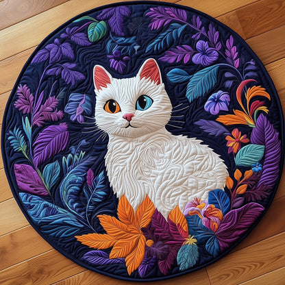 Floral White Cat Quilted Round Mat GFTOXM376