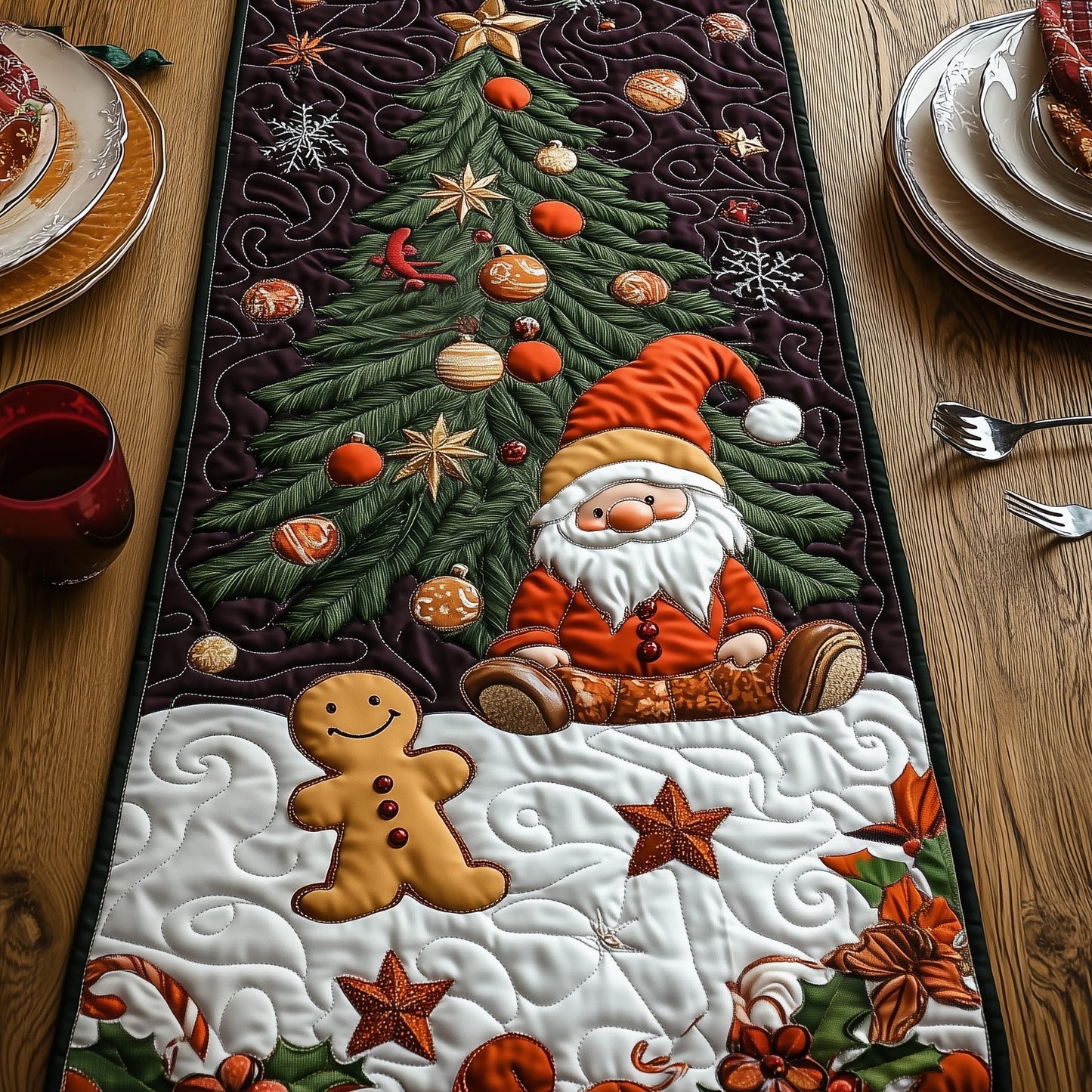 Santa Claus Gnome Quilted Table Runner GFTOXM381
