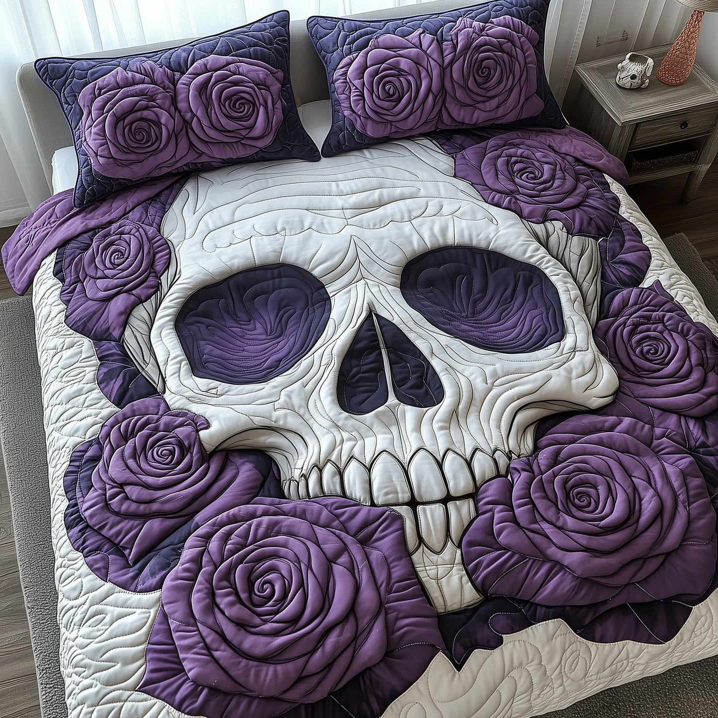 Purple Rose Skull Duvet Cover Set GFTOXM384