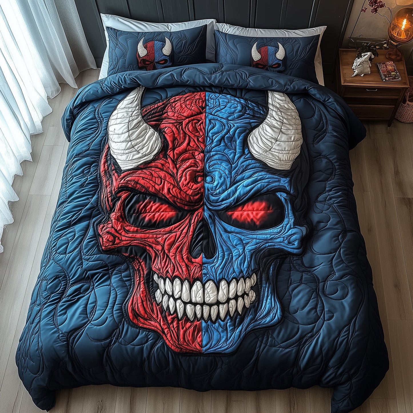 Half Evil Skull Duvet Cover Set GFTOXM385