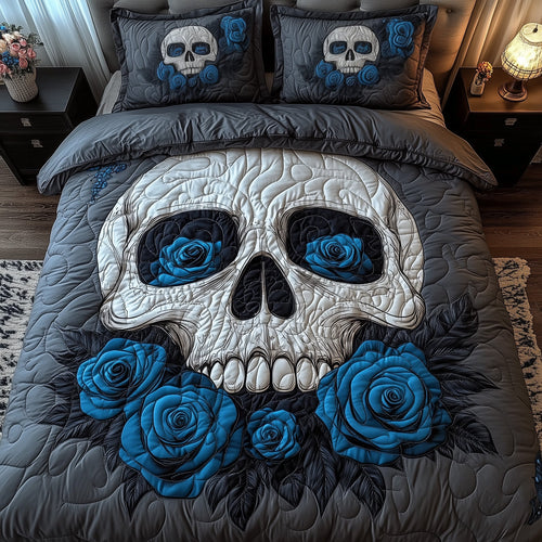 Blue Rose Skull Duvet Cover Set GFTOXM387