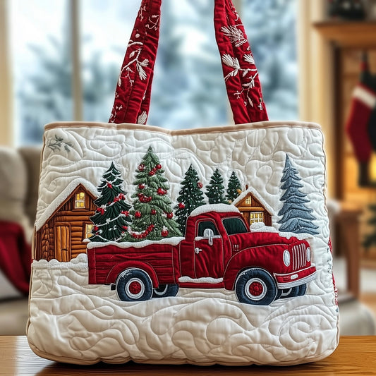 Christmas Red Truck Quilted Tote Bag GFTOXM388
