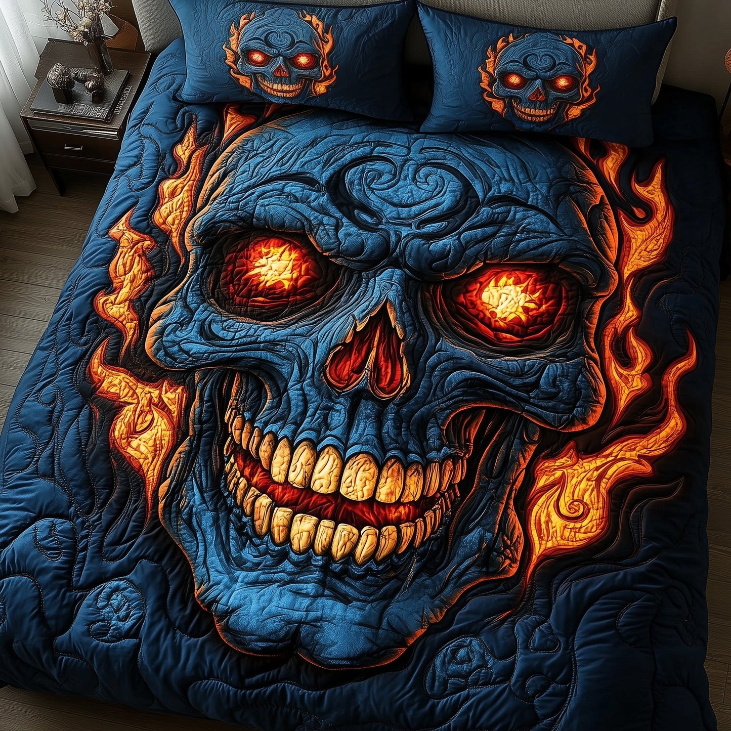 Fire Blue Skull Duvet Cover Set GFTOXM394