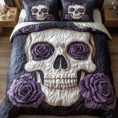 Purple Rose Skull Duvet Cover Set GFTOXM395