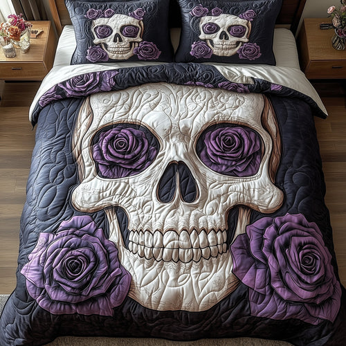 Purple Rose Skull Duvet Cover Set GFTOXM395
