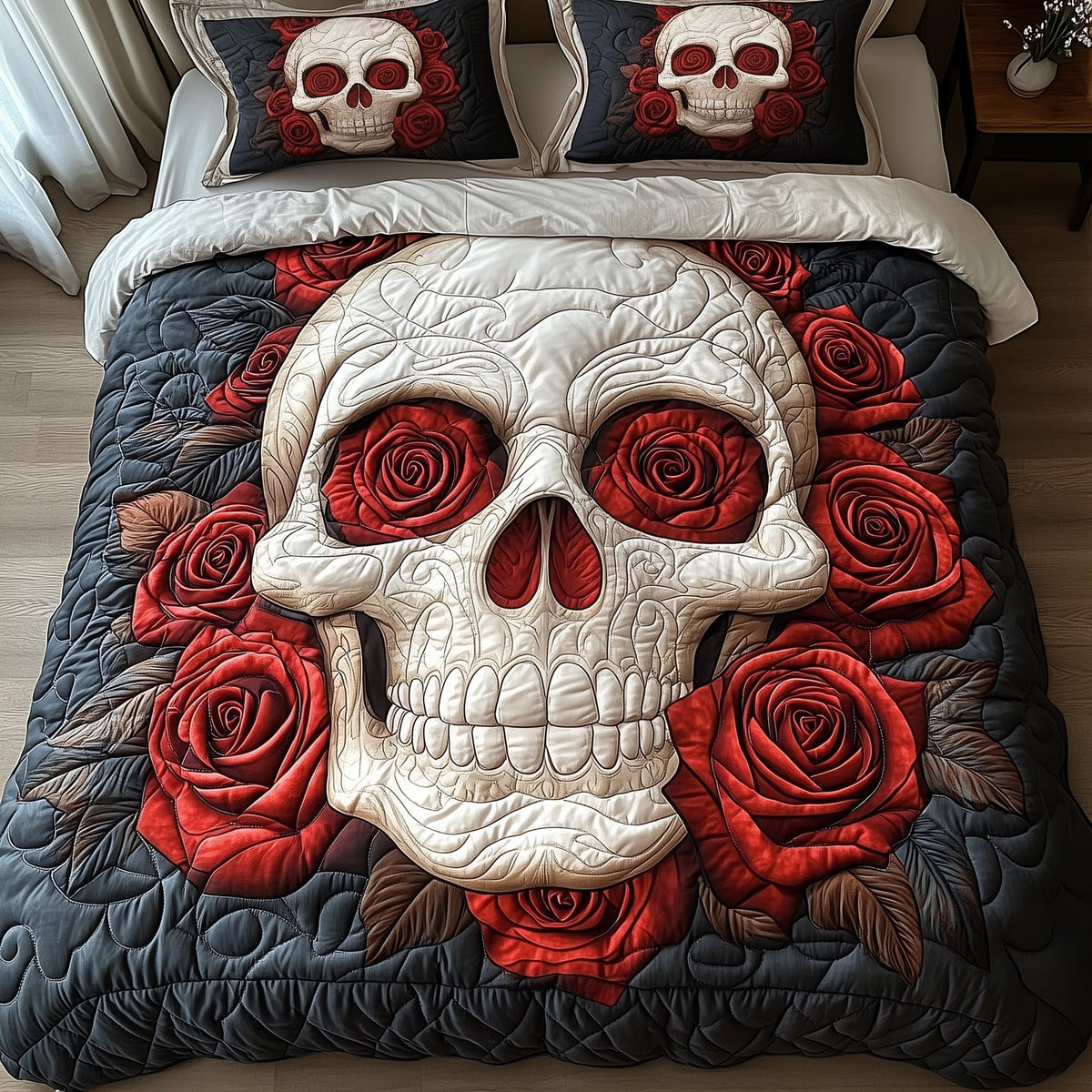 Skull With Roses Duvet Cover Set GFTOXM396