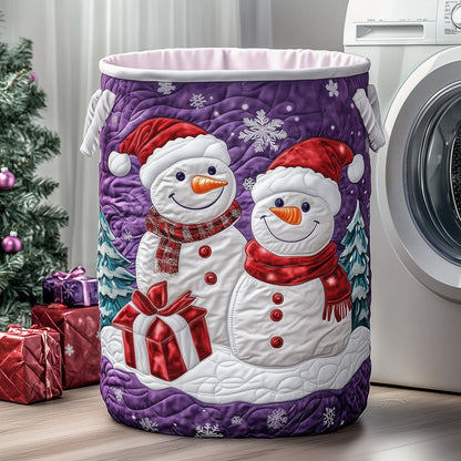 Purple Snowmen Quilted Laundry Basket GFTOXM422