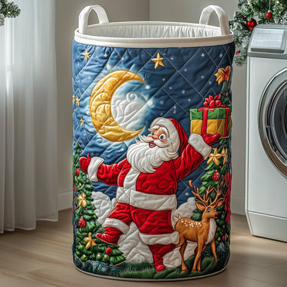 Santa Claus and Reindeer Quilted Laundry Basket GFTOXM423