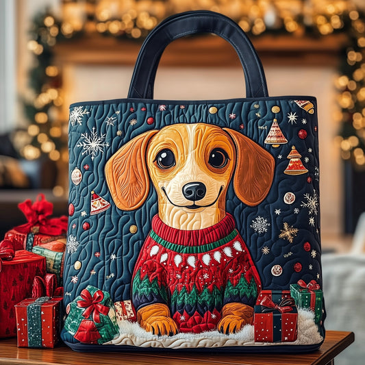 Dachshund Merry Christmas Quilted Tote Bag GFTOXM441