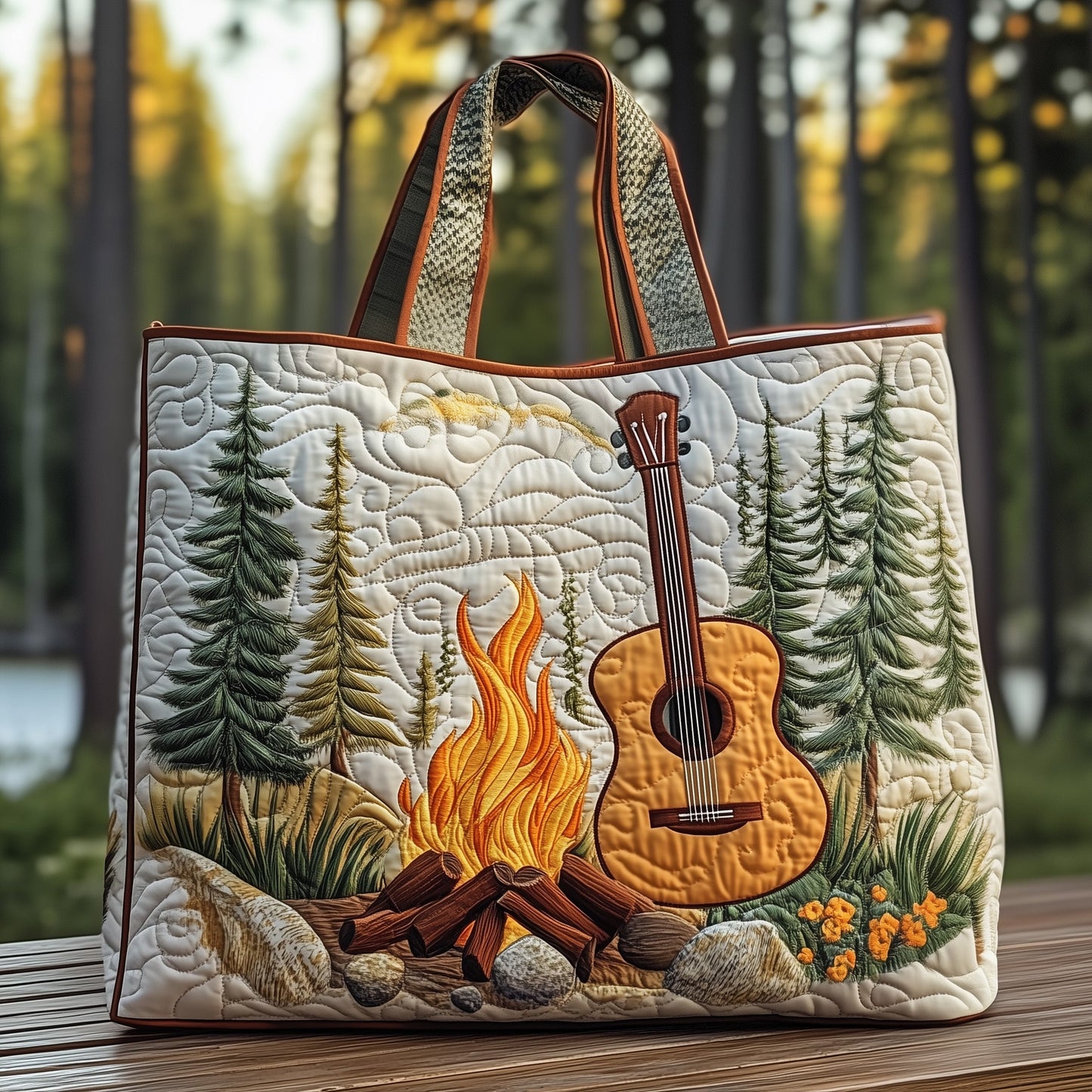 Guitar In The Woods Quilted Tote Bag GFTOXM447
