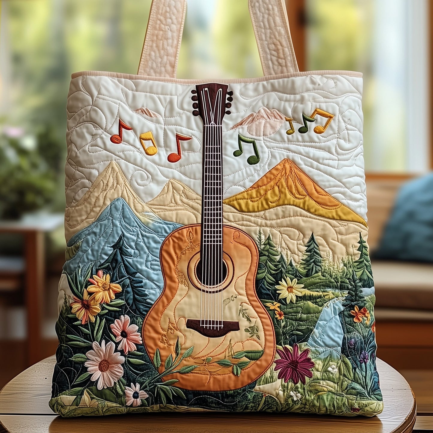 Guitar In Nature Quilted Tote Bag GFTOXM448