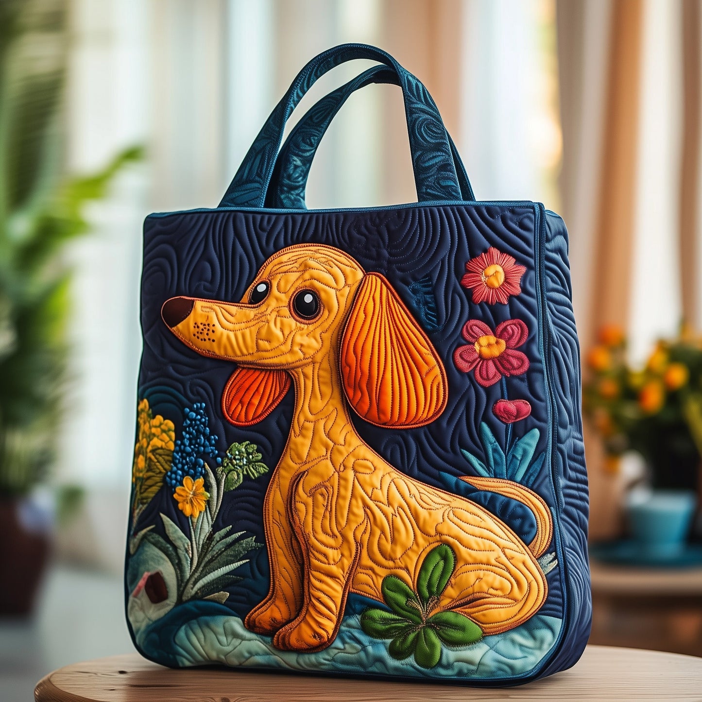 Floral Dachshund Quilted Tote Bag GFTOXM461