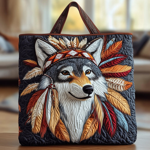 Native Wolf Quilted Tote Bag GFTOXM475
