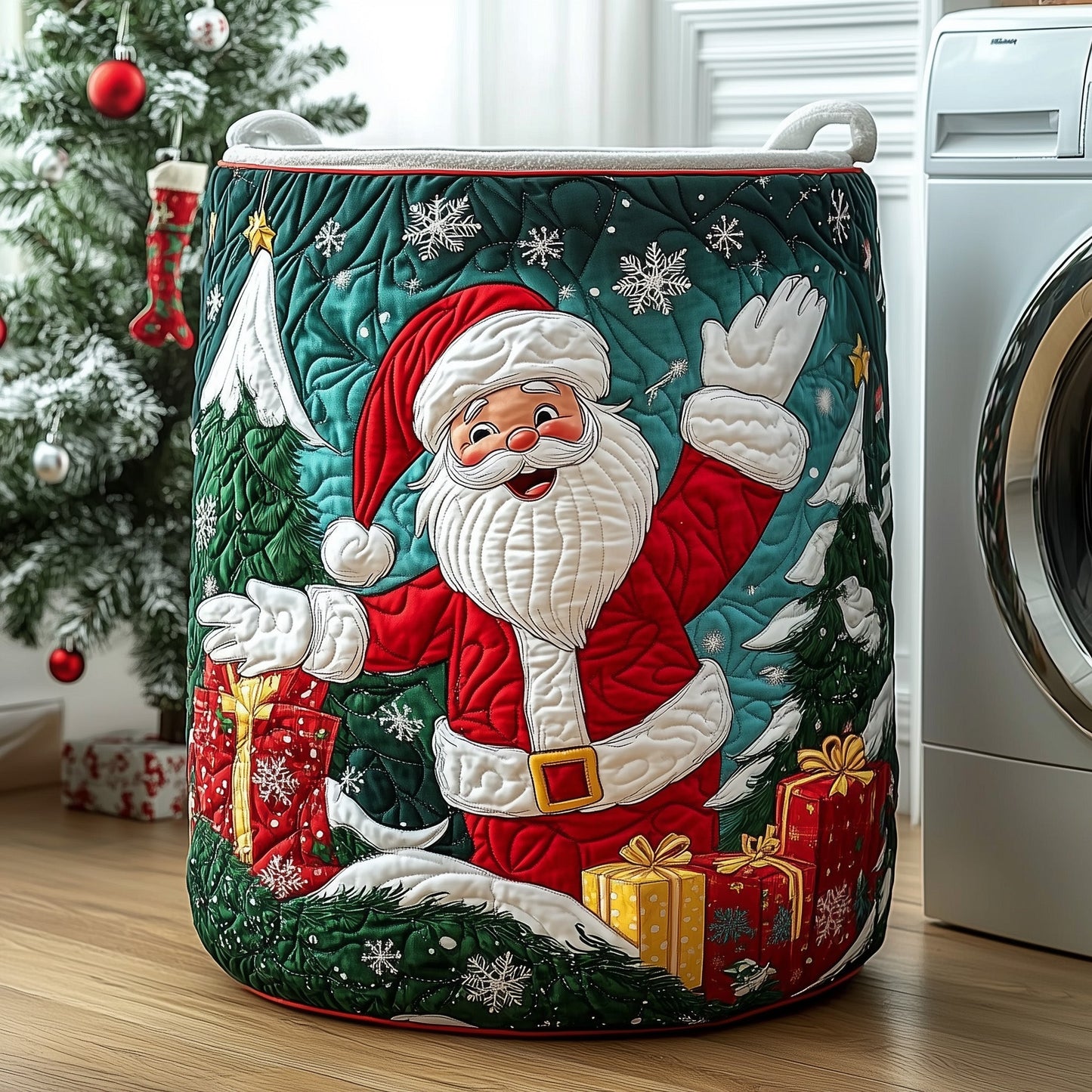 Christmas Santa Claus Quilted Laundry Basket GFTOXM482