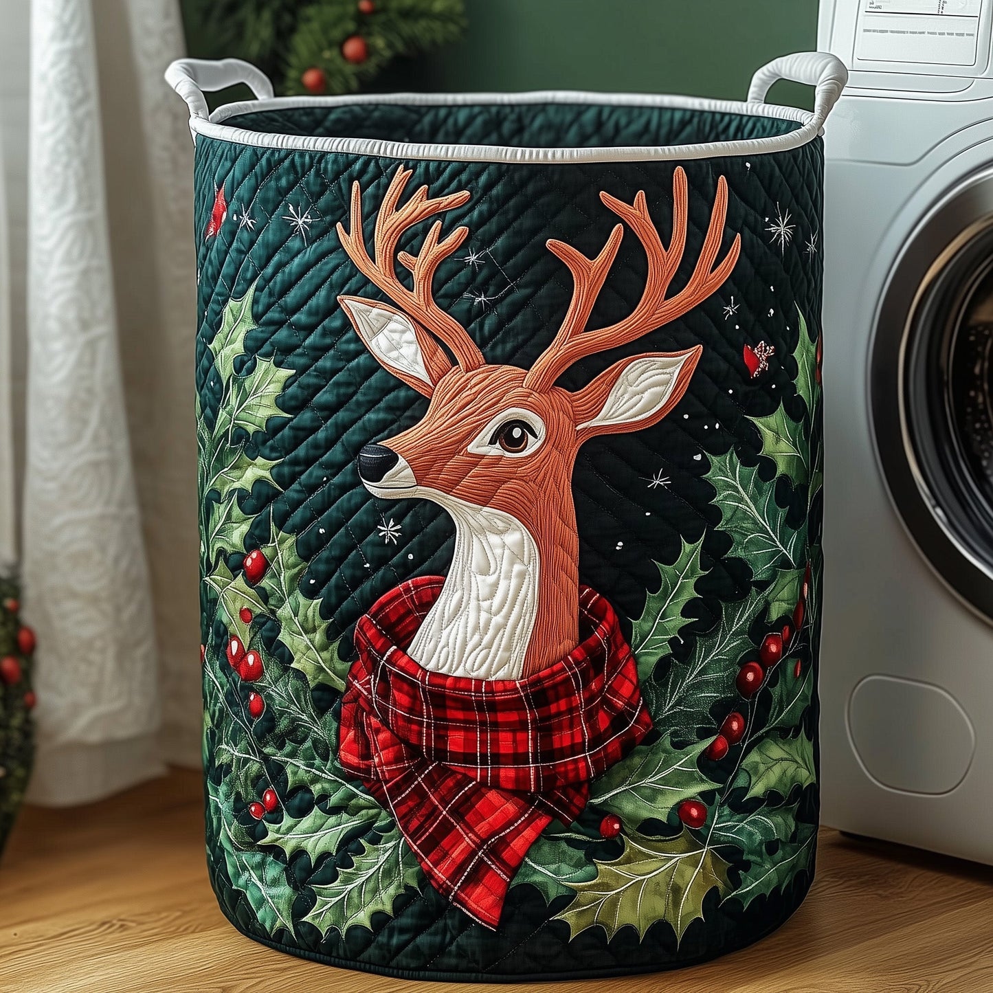 Christmas Reindeer Quilted Laundry Basket GFTOXM486