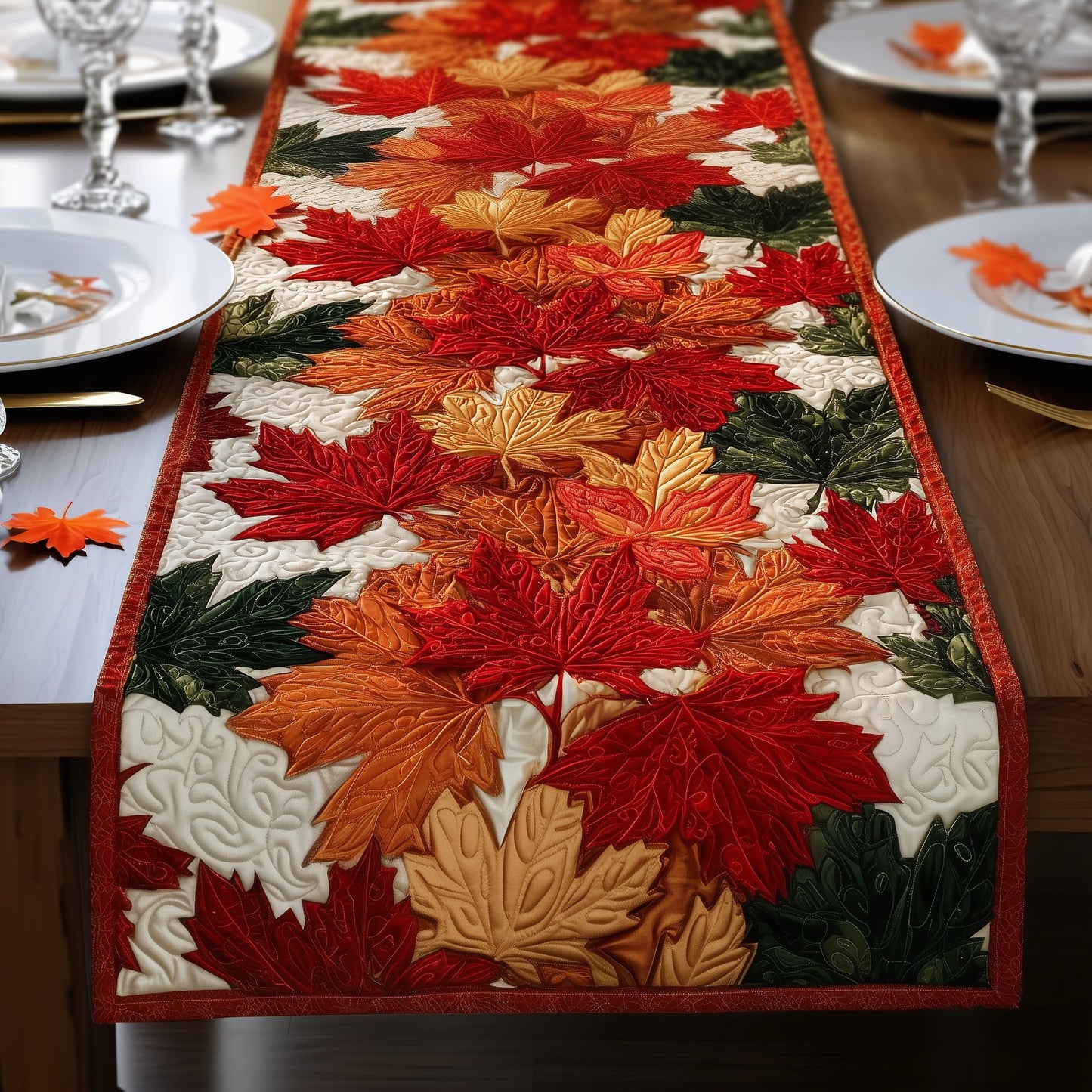 Maple Leaves Path Quilted Table Runner GFTOXM54