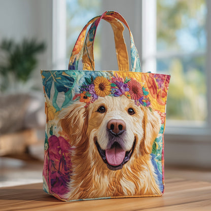 Floral Golden Retriever Quilted Tote Bag GFTOXM72