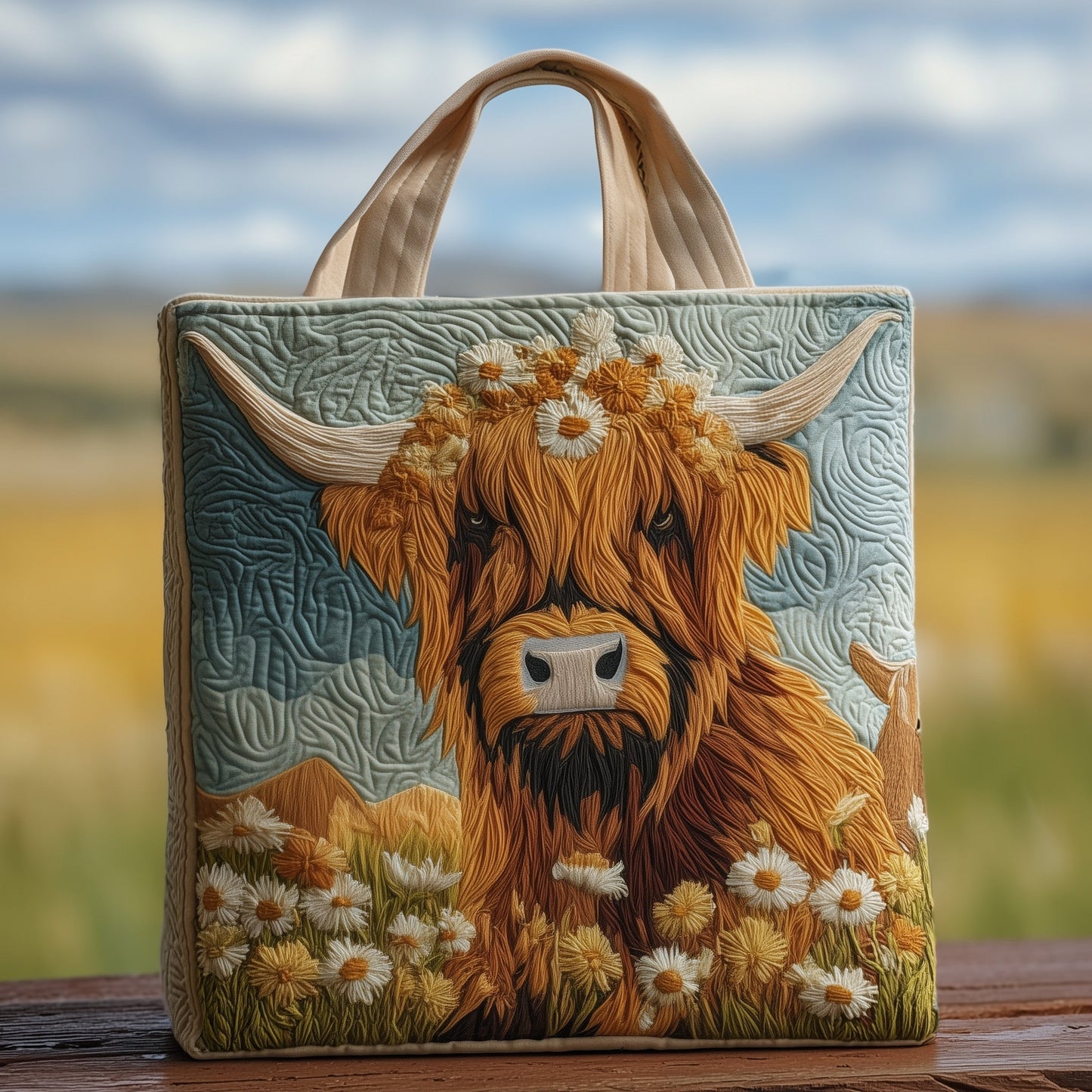 Floral Highland Cow Quilted Tote Bag GFTOXM95