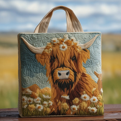 Floral Highland Cow Quilted Tote Bag GFTOXM95