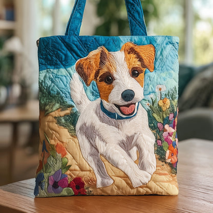 Blue Floral Jack Russell Quilted Tote Bag GFTOXM98