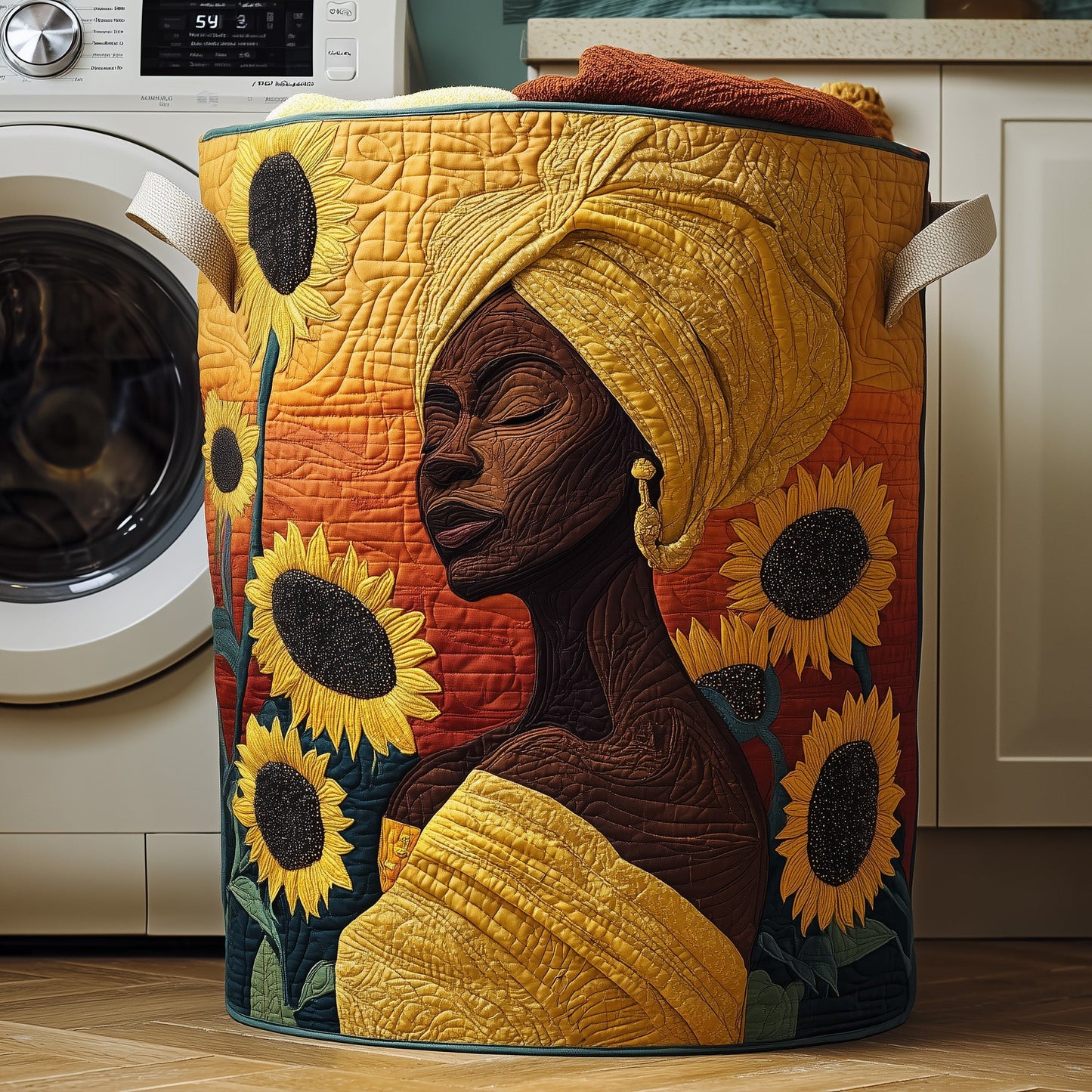 African Sunflower Woman Quilted Laundry Basket GFTOYC1037