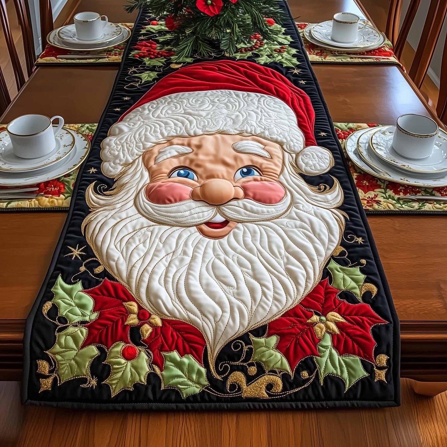 Poinsettia Claus Quilted Table Runner GFTOYC1164