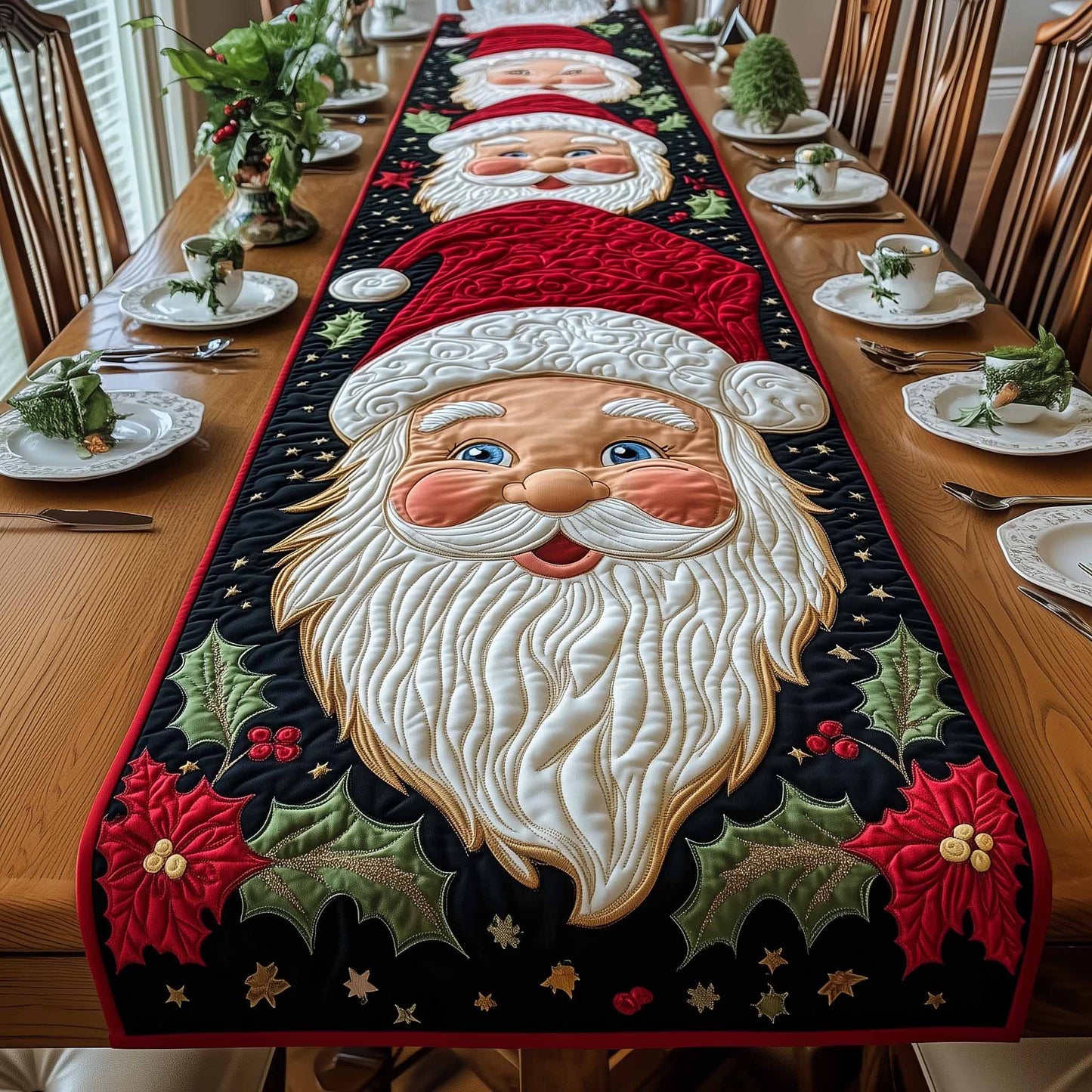 Poinsettia Claus Quilted Table Runner GFTOYC1165