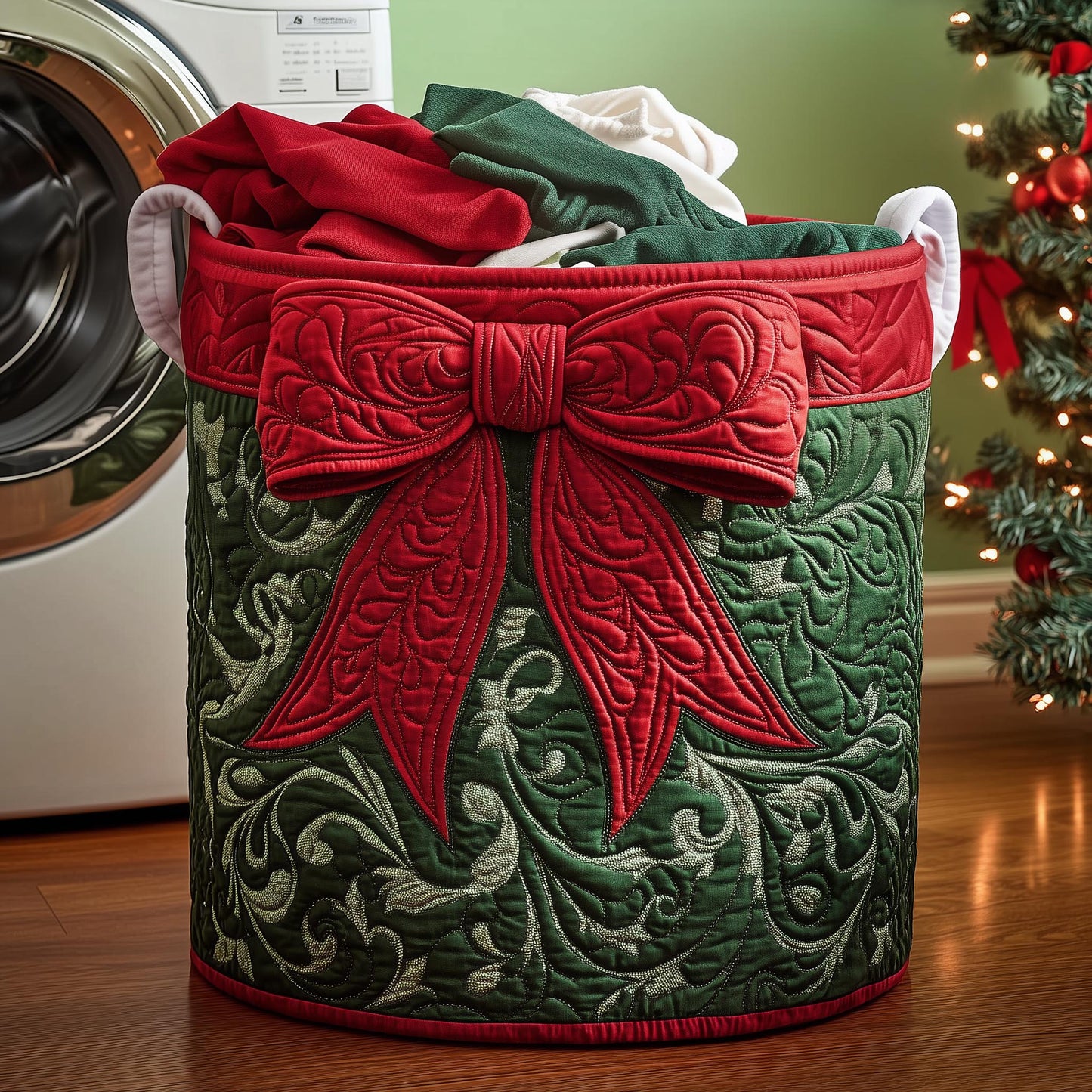Festive Ribbon Quilted Laundry Basket GFTOYC1176
