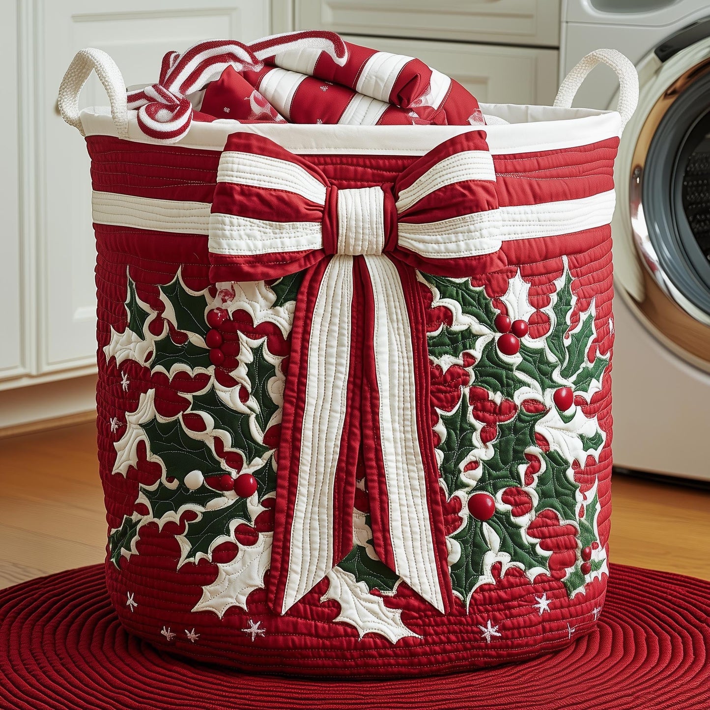 Festive Ribbon Quilted Laundry Basket GFTOYC1178