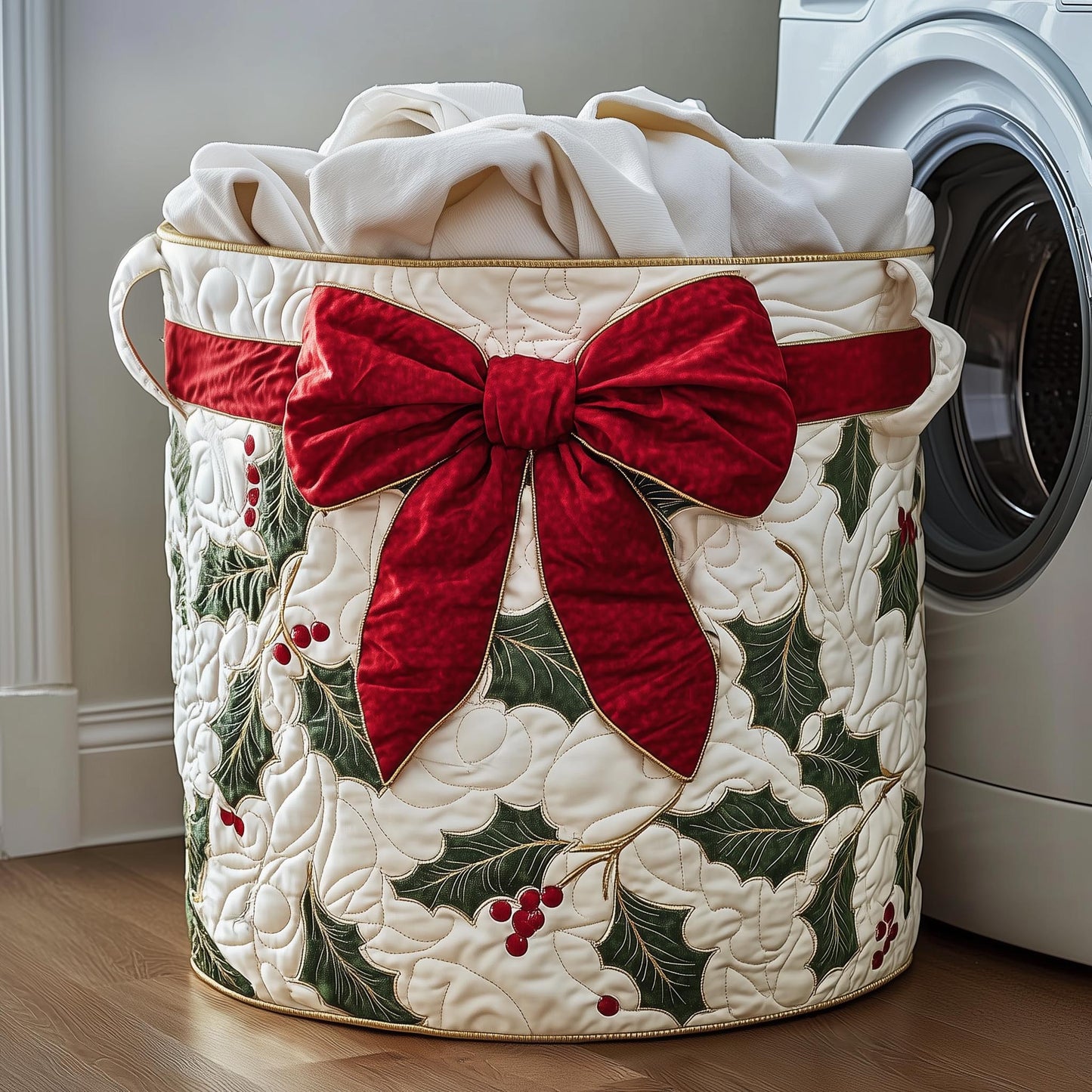 Festive Ribbon Quilted Laundry Basket GFTOYC1179