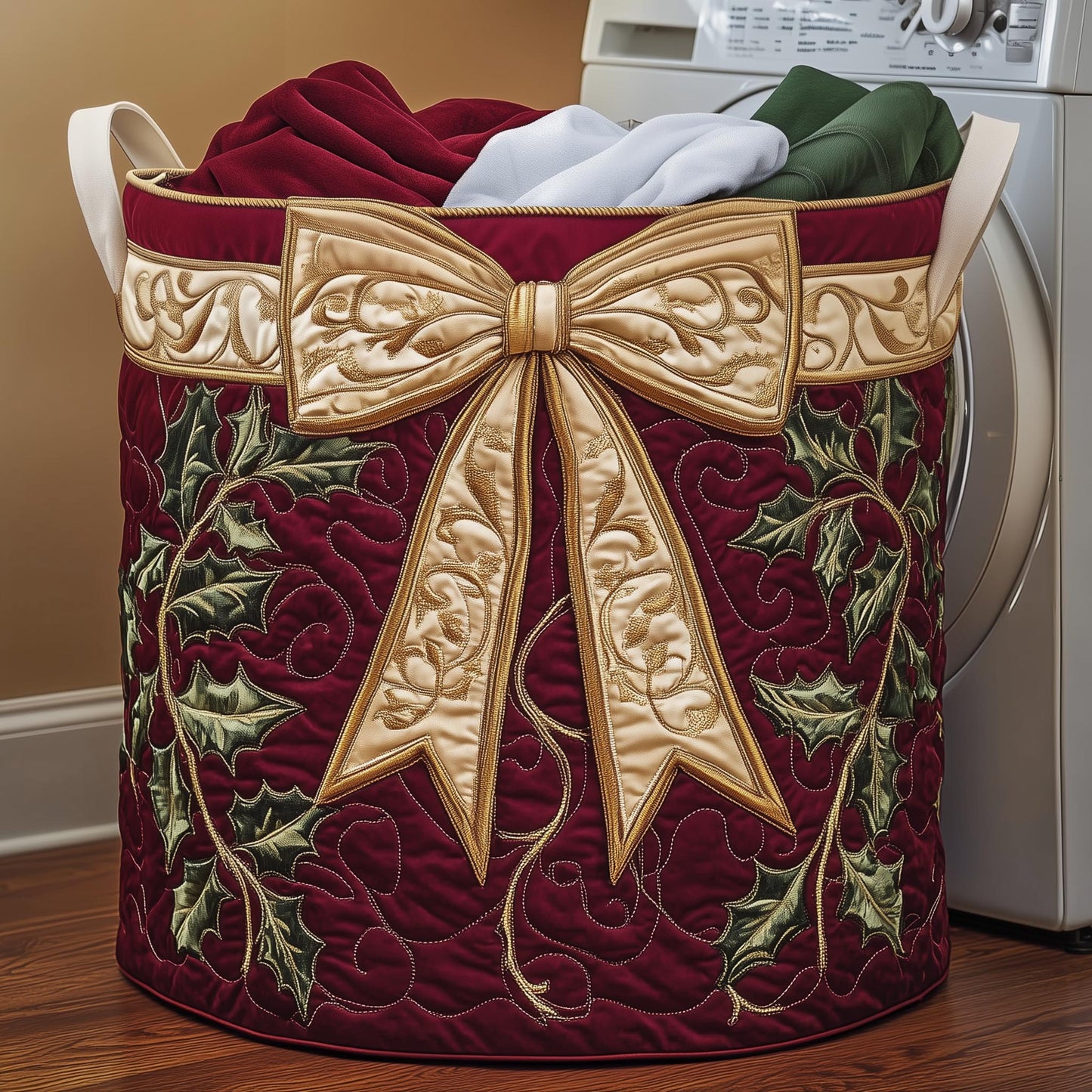 Festive Ribbon Quilted Laundry Basket GFTOYC1180