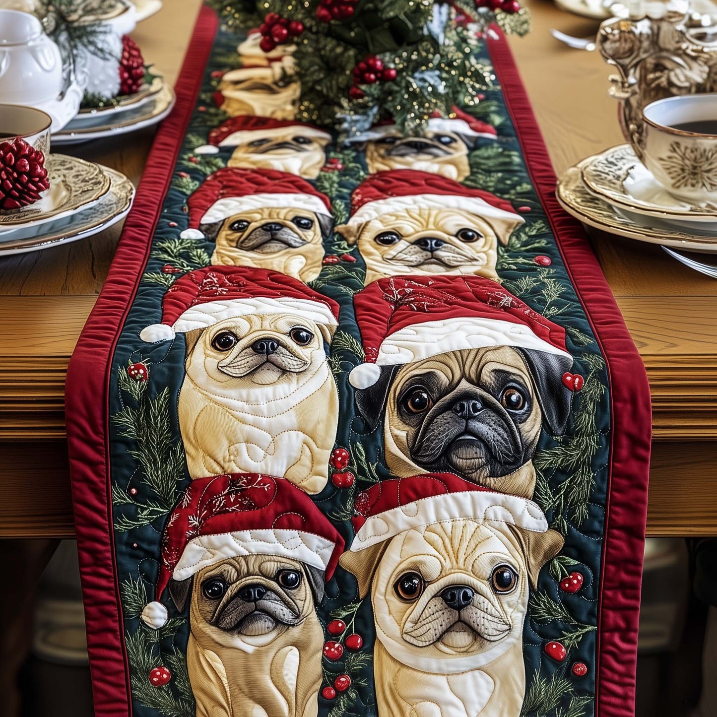 Jolly Pugs Quilted Table Runner GFTOYC1236