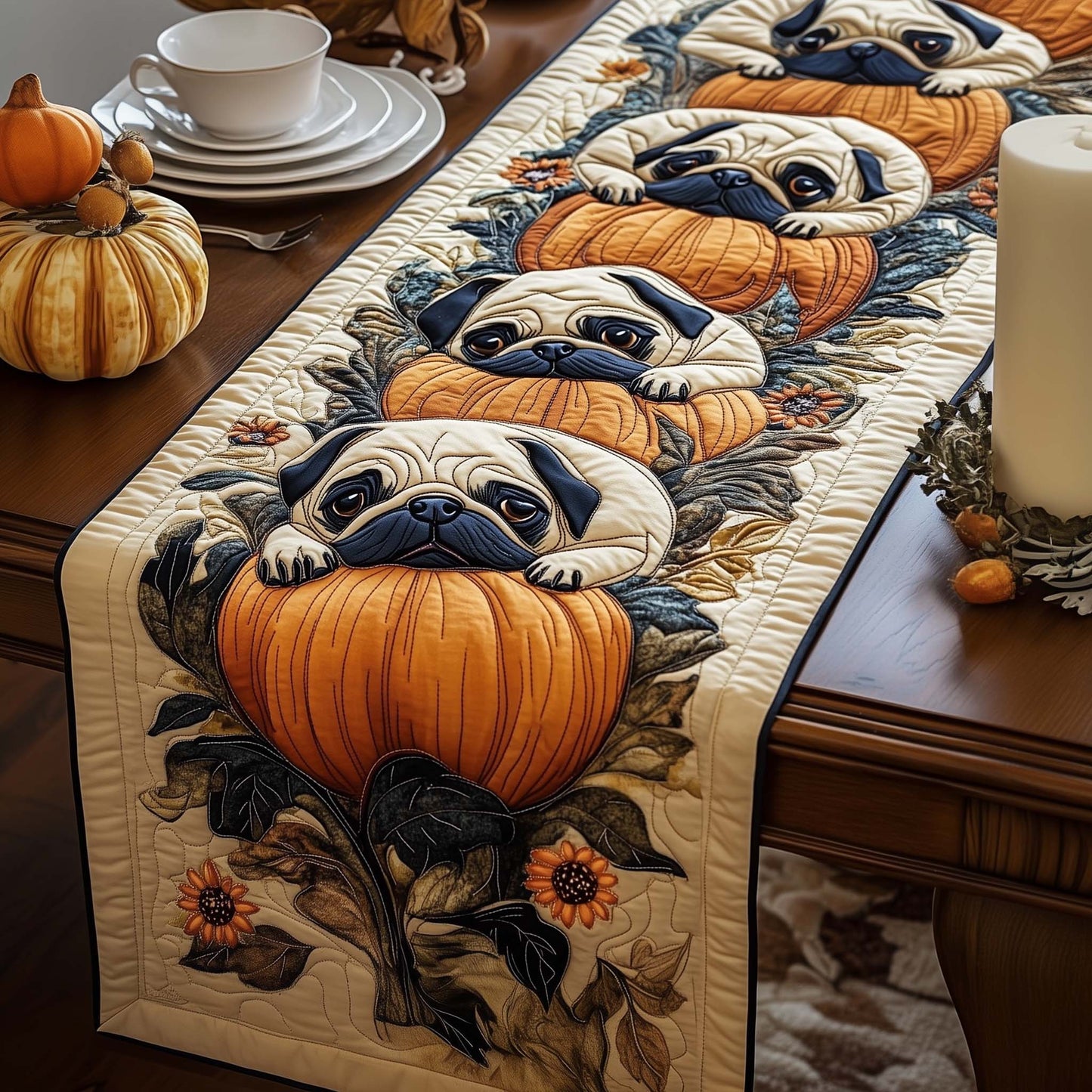Cozy Pugs Quilted Table Runner GFTOYC1237