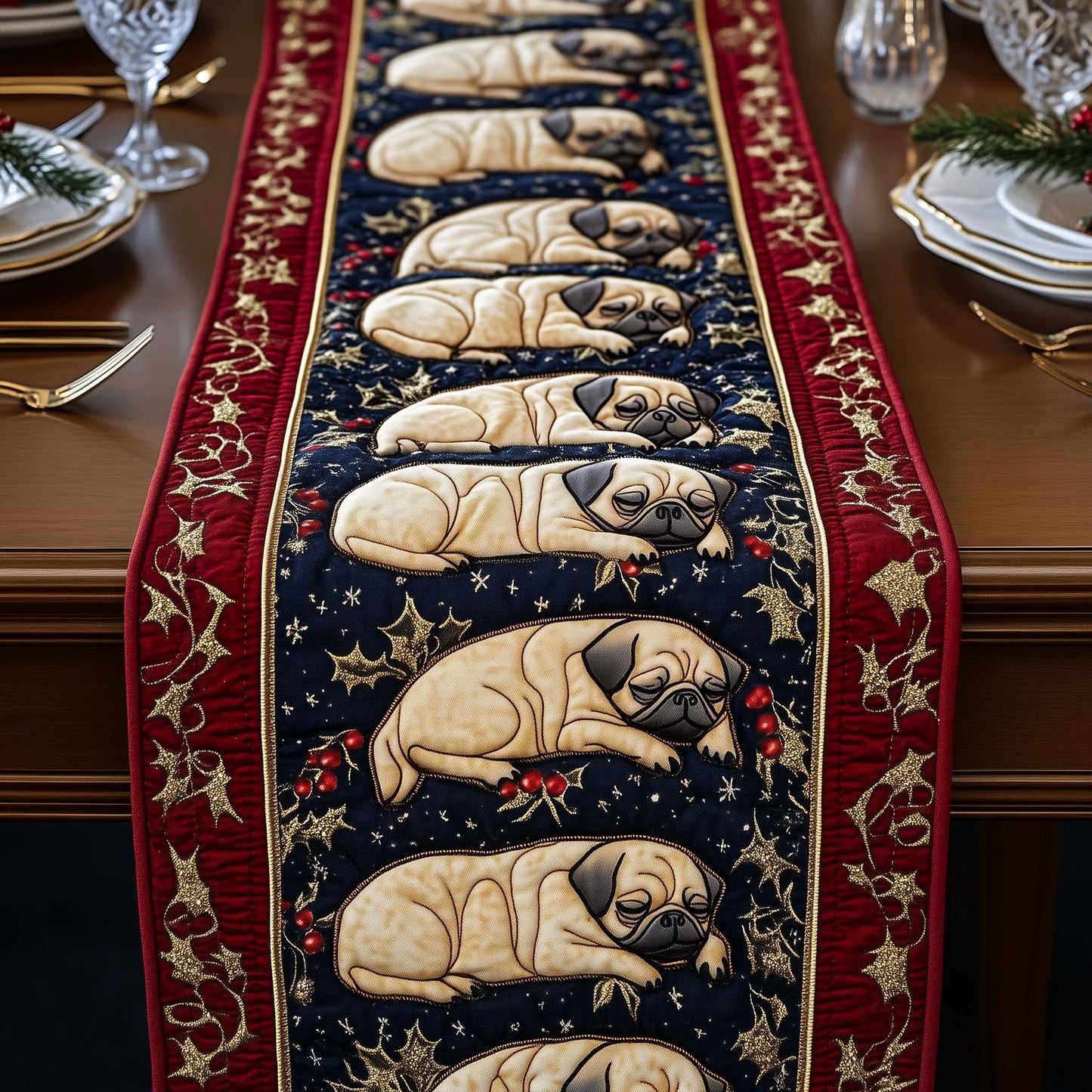 Jolly Pugs Quilted Table Runner GFTOYC1239