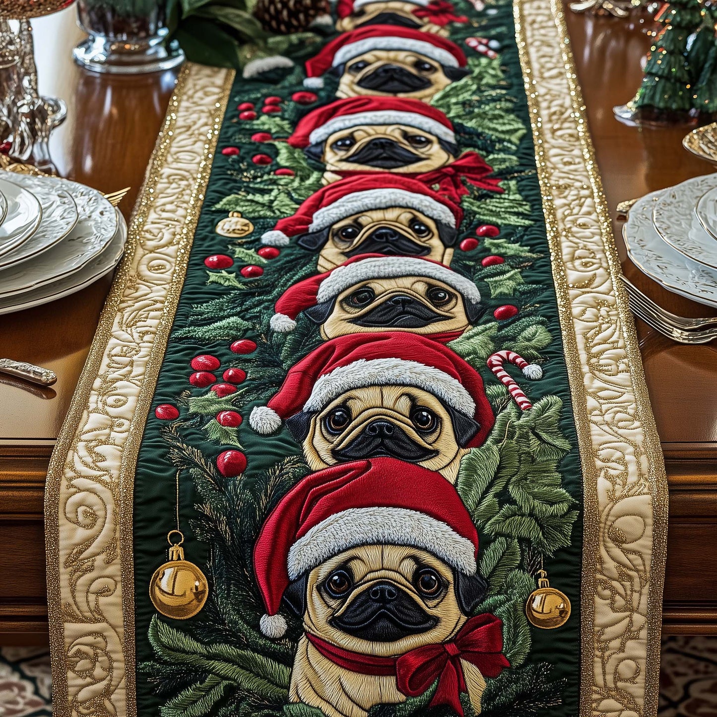 Jolly Pugs Quilted Table Runner GFTOYC1241
