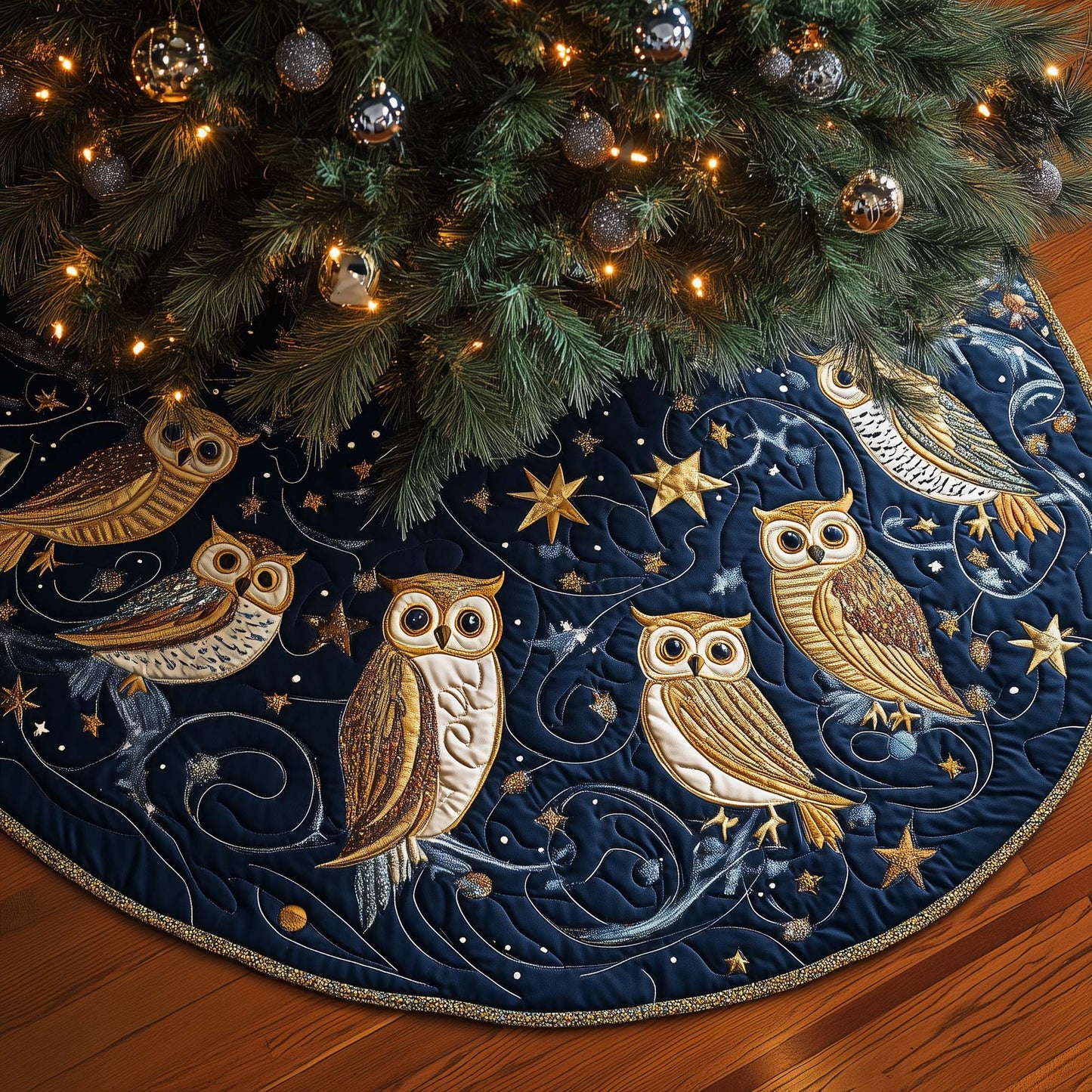 Winter Night Owls Quilted Tree Skirt GFTOYC1271