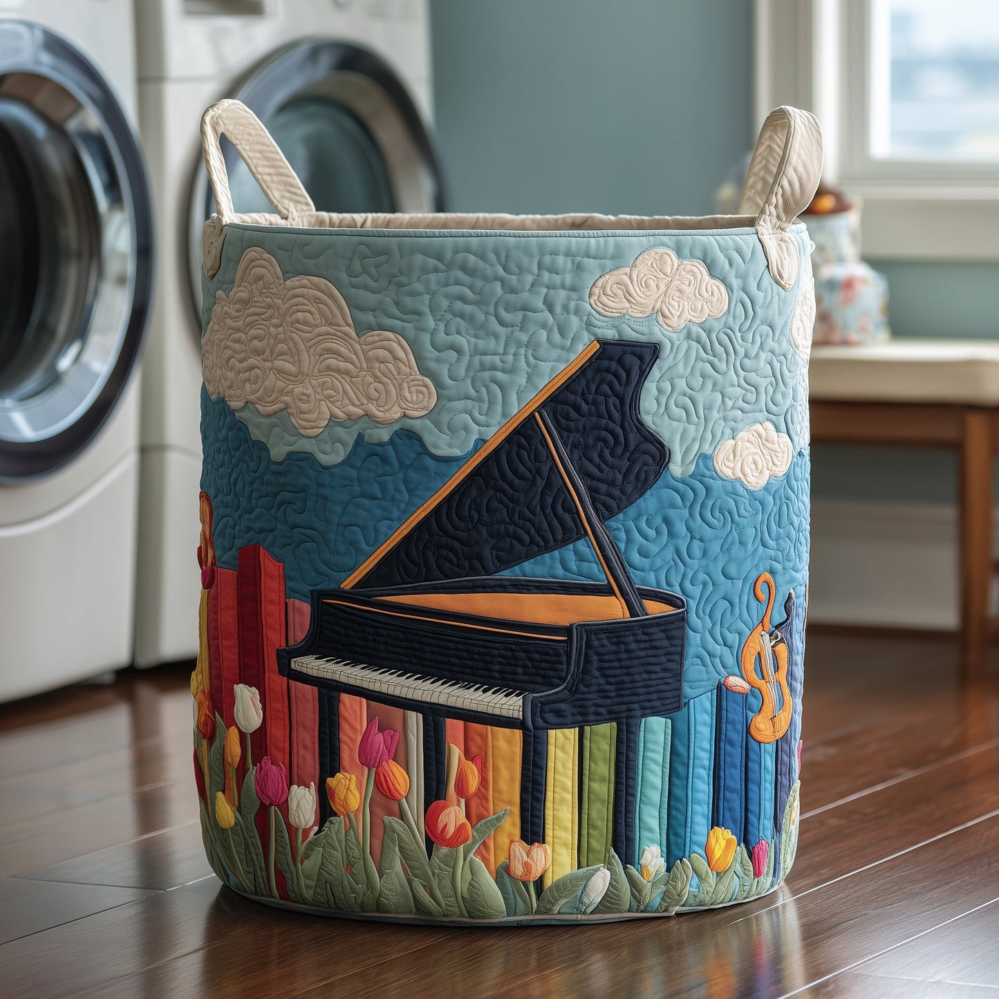 Rainbow Piano Quilted Laundry Basket GFTOYC127