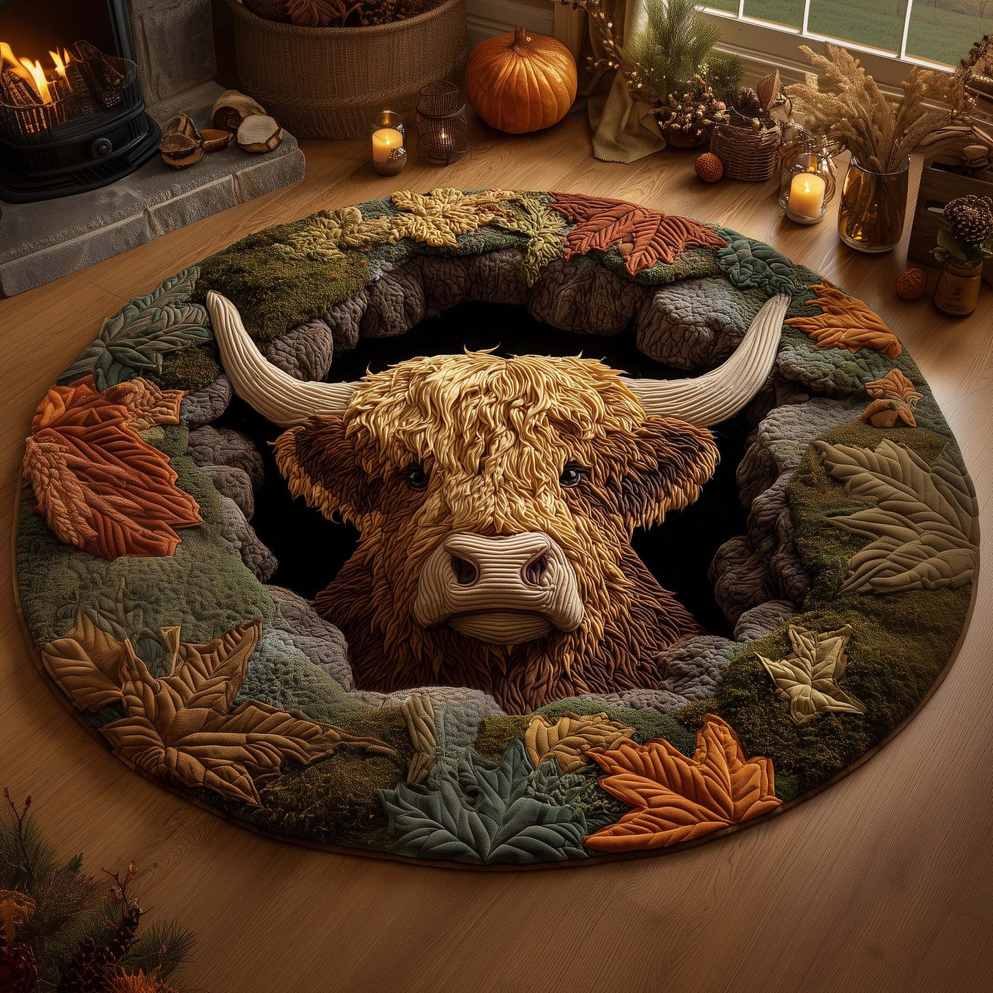 Highland Cow Quilted Round Mat GFTOYC1311