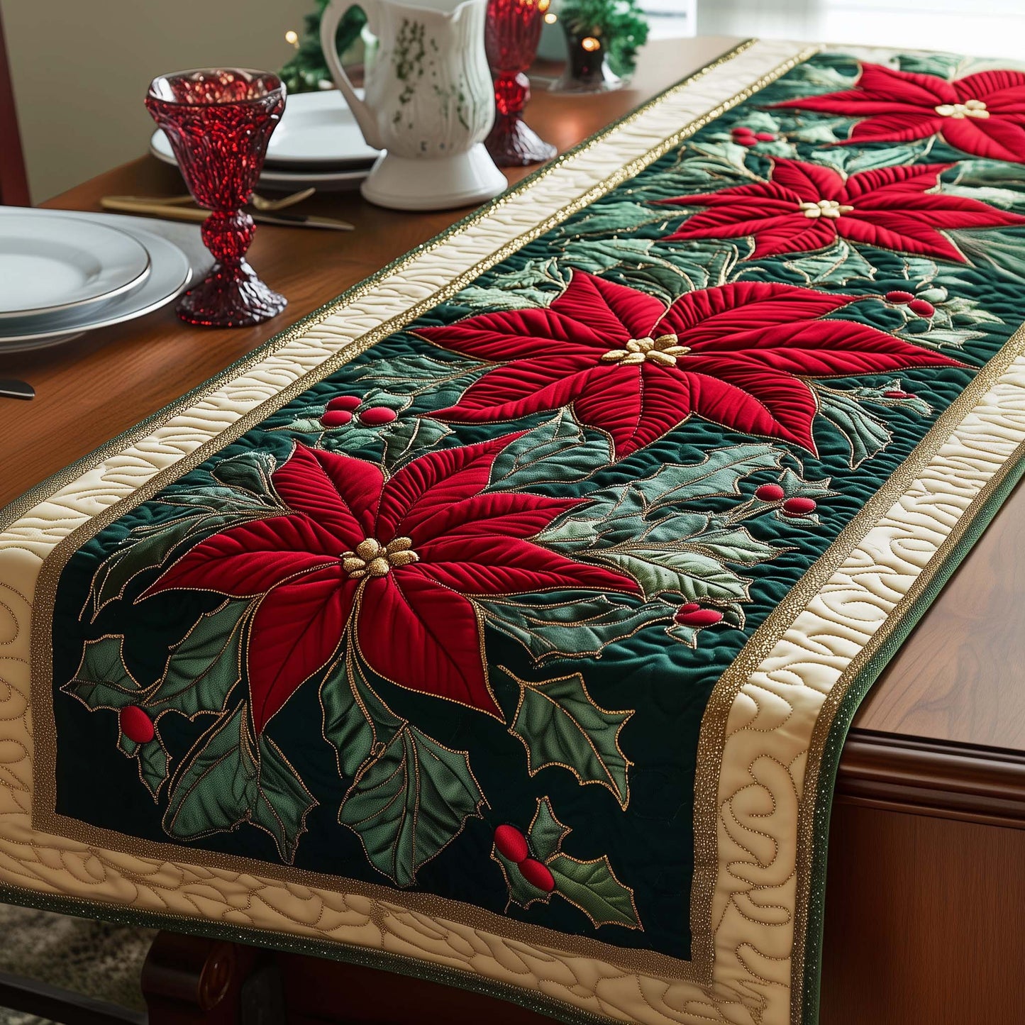 Poinsettia Quilted Table Runner GFTOYC1333