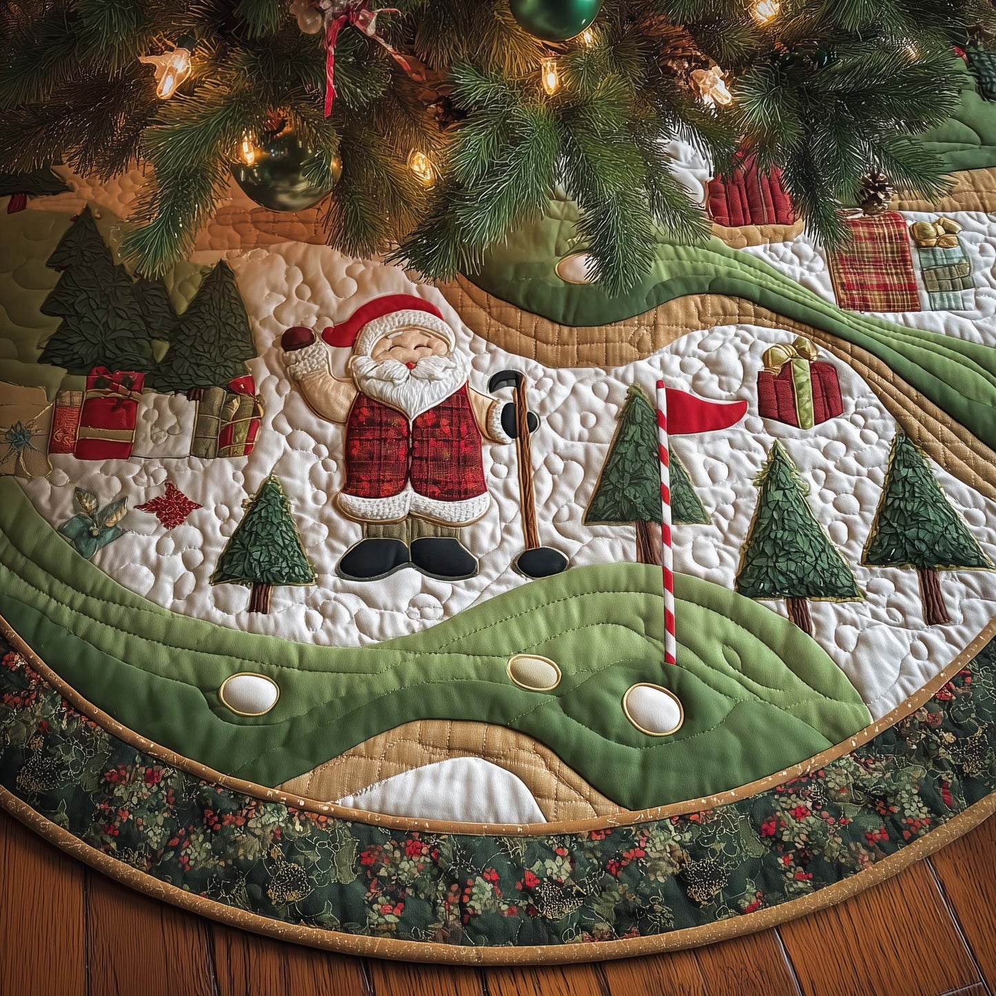Santa Golfer Quilted Tree Skirt GFTOYC1335