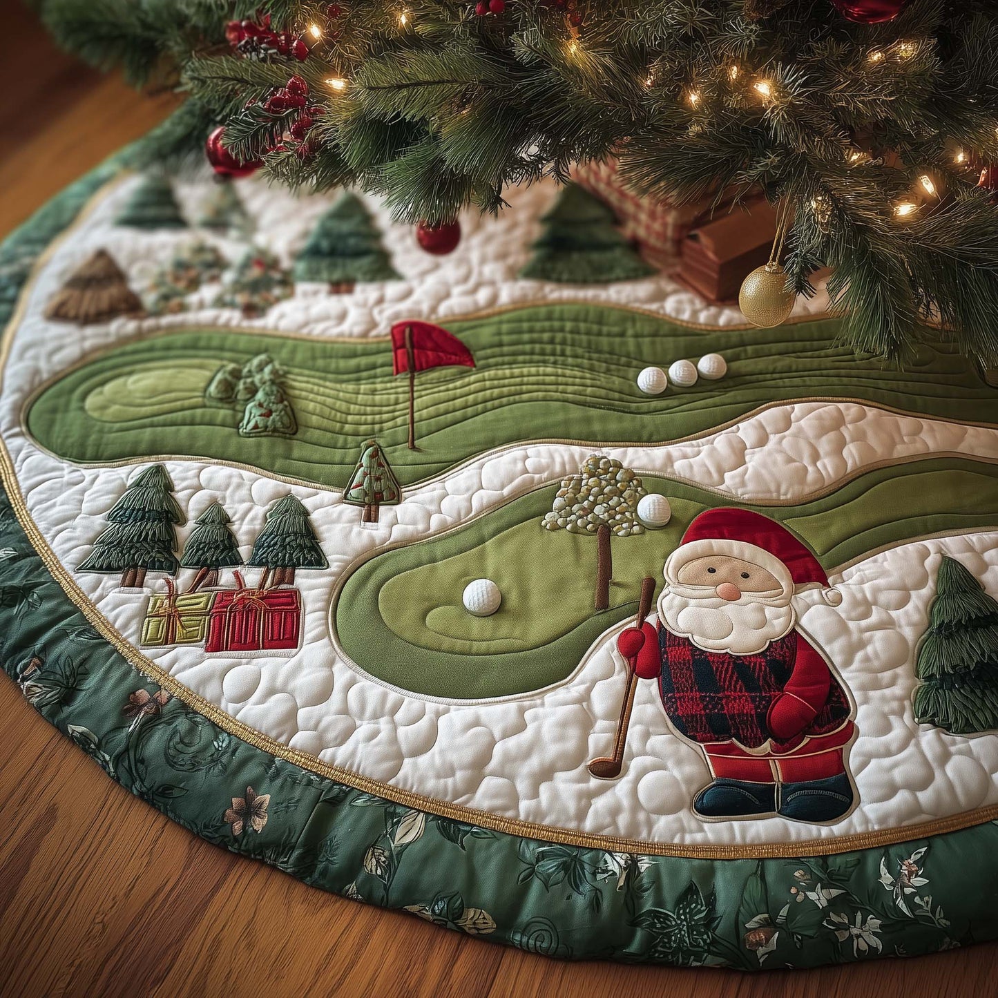 Santa Golfer Quilted Tree Skirt GFTOYC1336