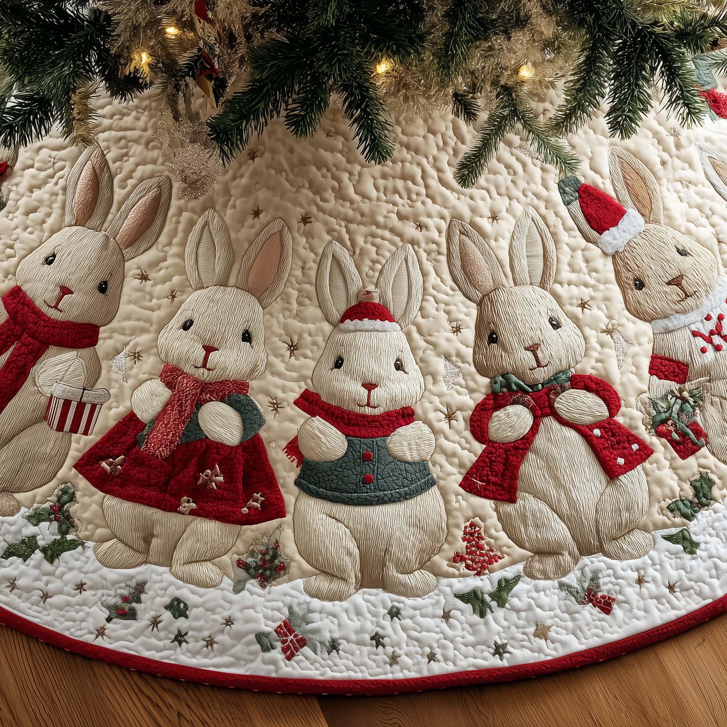 Christmas Rabbit Quilted Tree Skirt GFTOYC1354