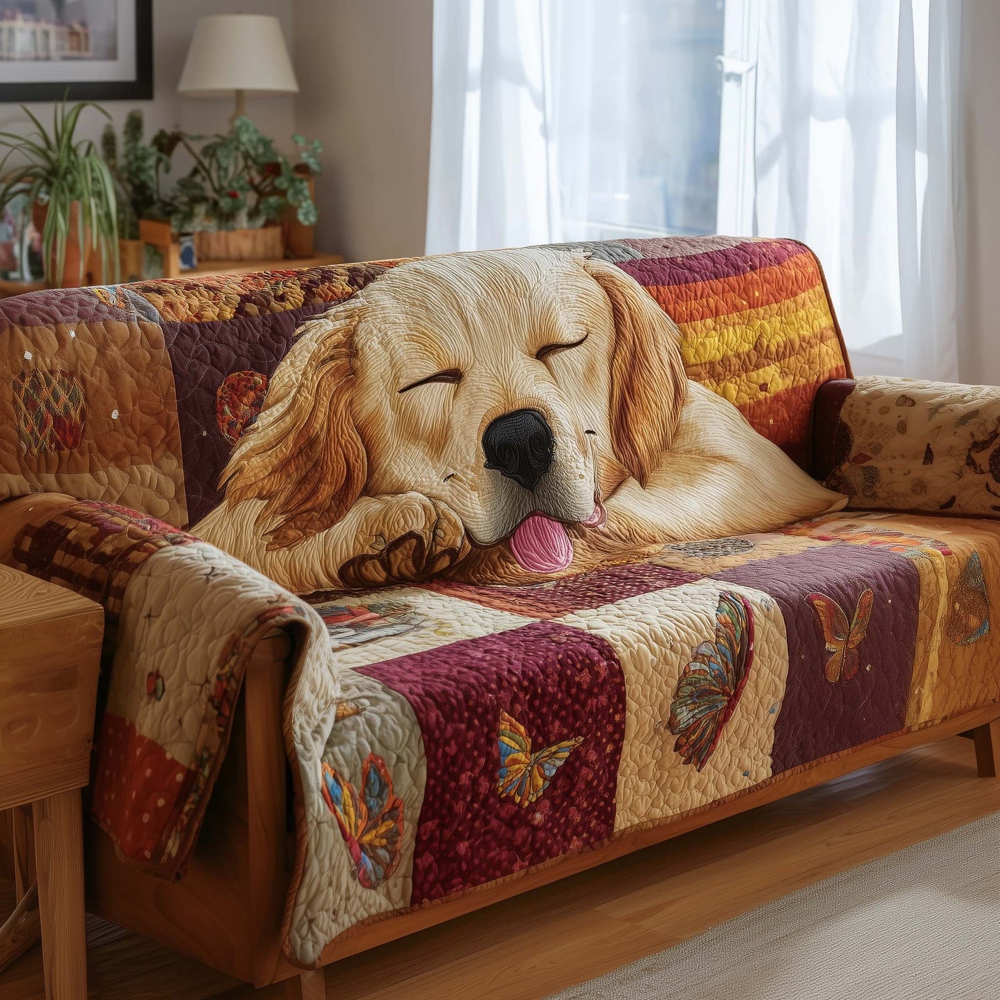 Sleepy Golden Retriever Quilted Sofa Cover GFTOYC1361