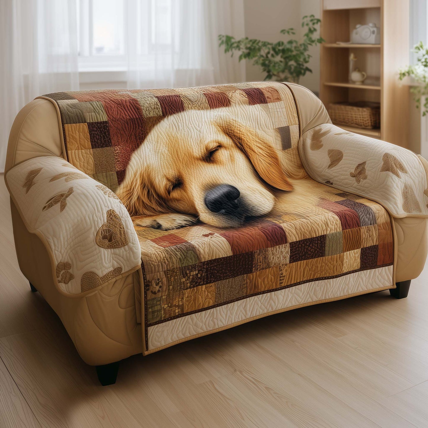 Sleepy Golden Retriever Quilted Sofa Cover GFTOYC1362