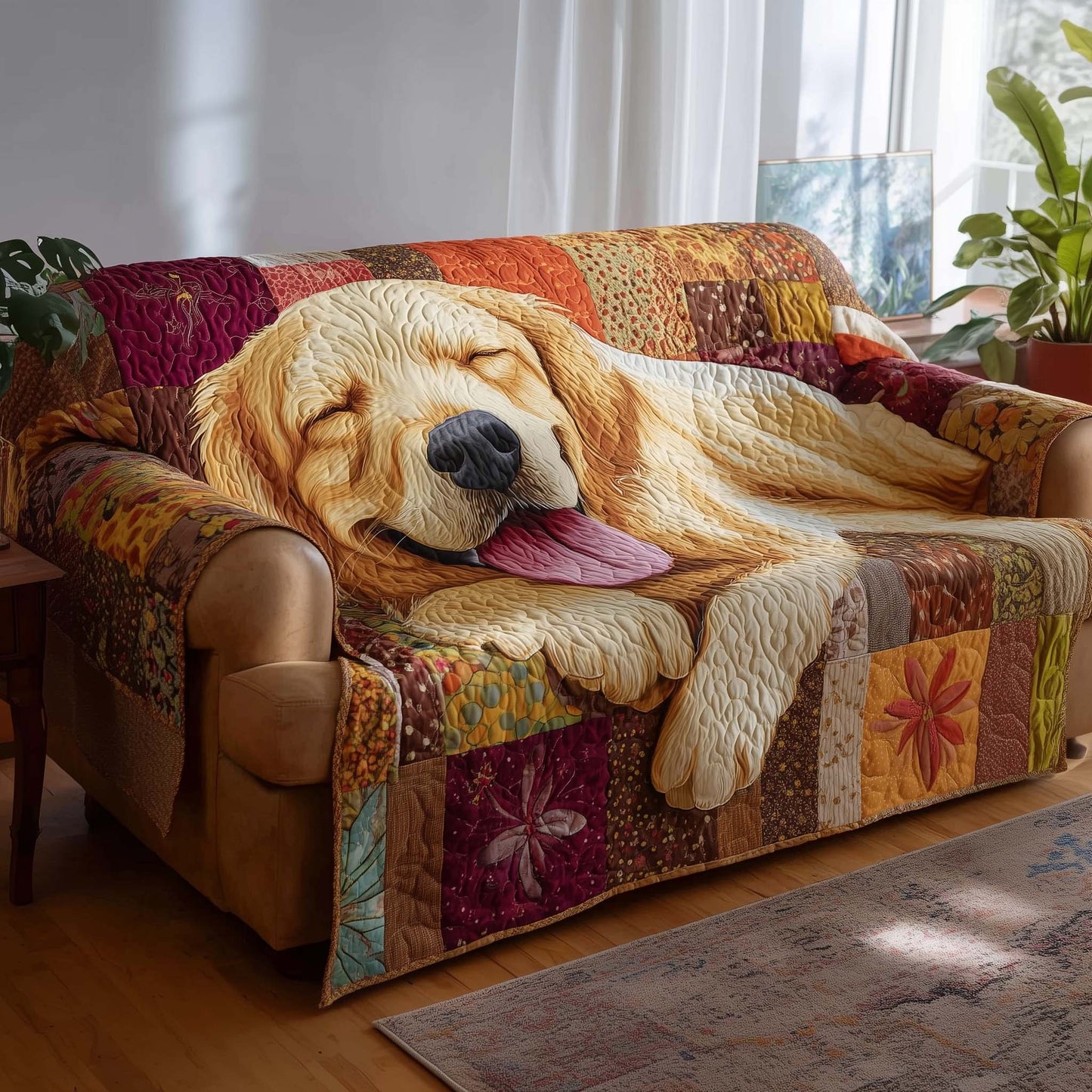 Sleepy Golden Retriever Quilted Sofa Cover GFTOYC1364