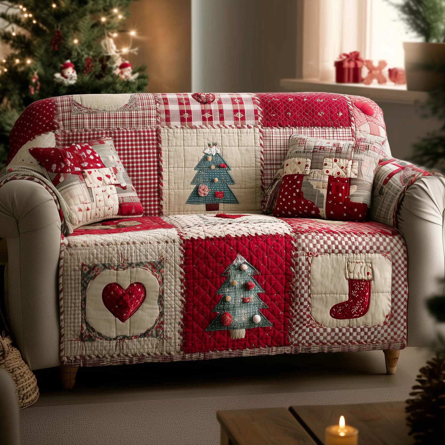 Christmas Patchwork Quilted Sofa Cover GFTOYC1407
