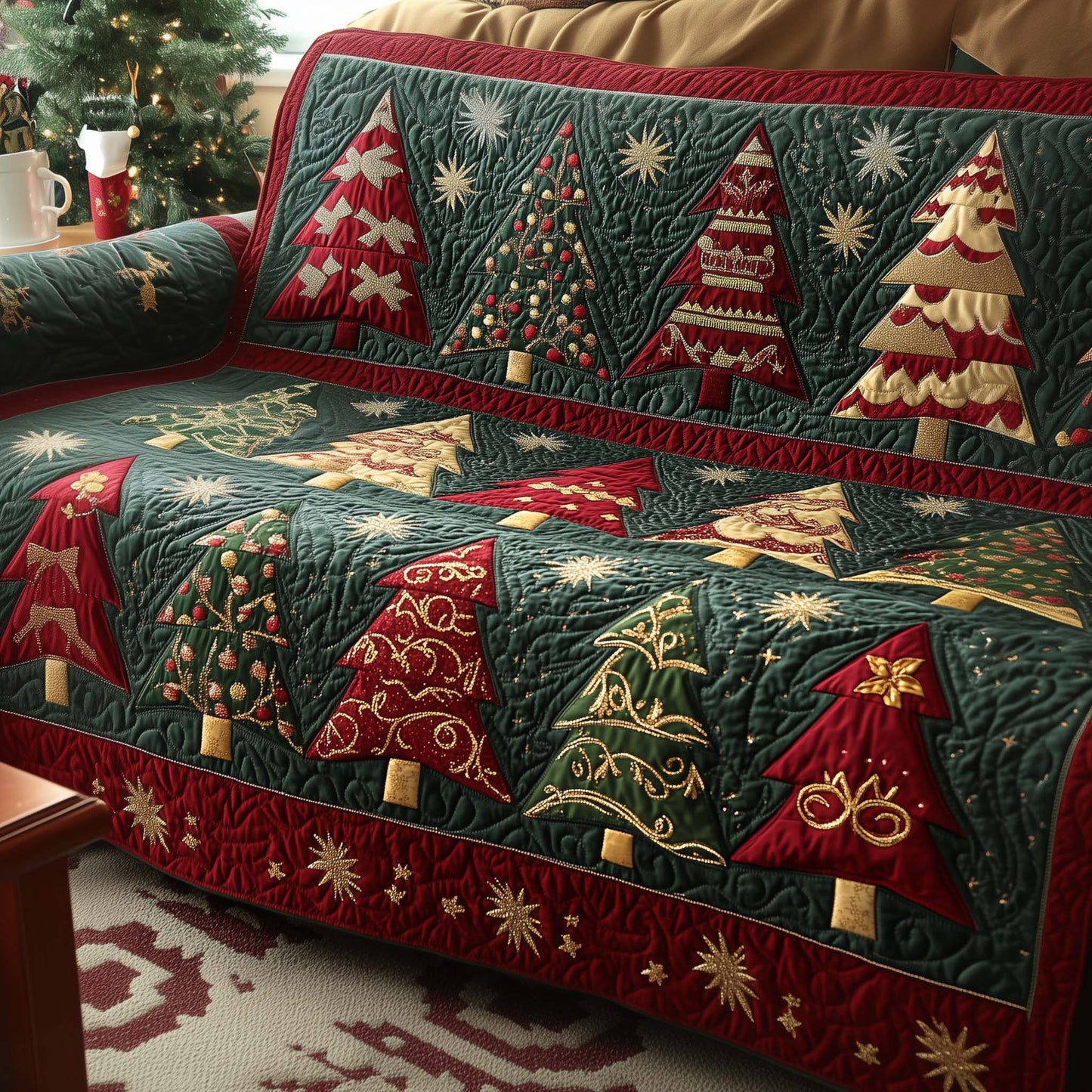 Christmas Pines Quilted Sofa Cover GFTOYC1467