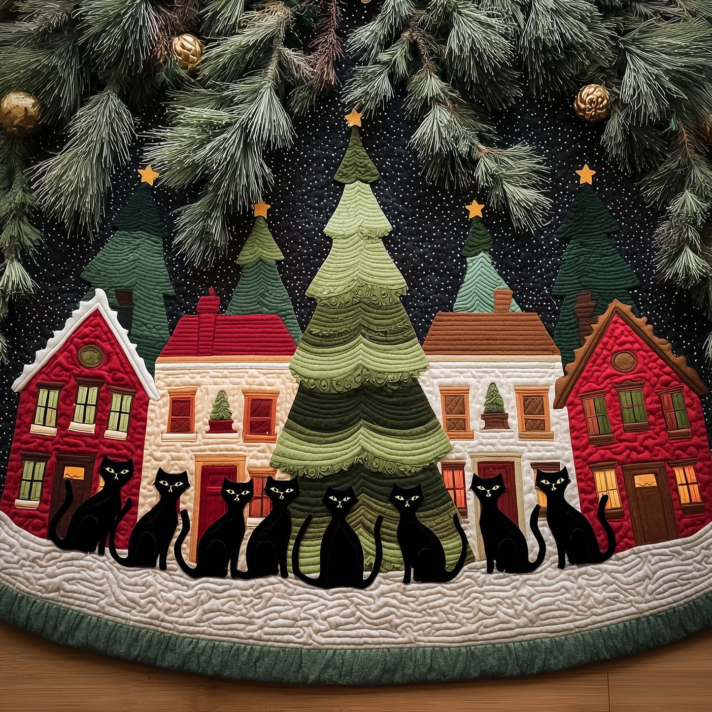 Midnight Cat Quilted Tree Skirt GFTOYC1492